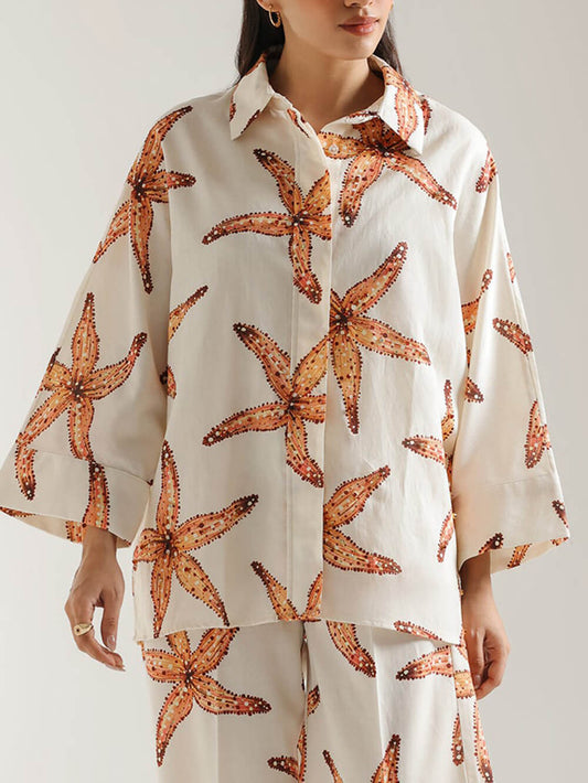 Unique Starfish Print Loose Pocket Straight Pants