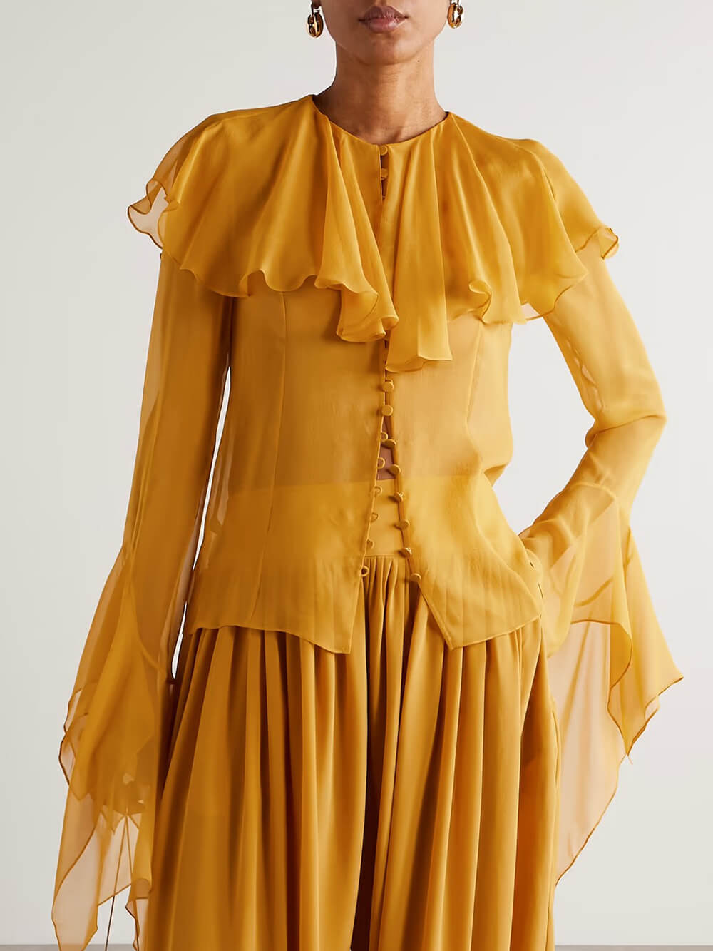 Elegant Ruffled Chiffon Blouse Yellow