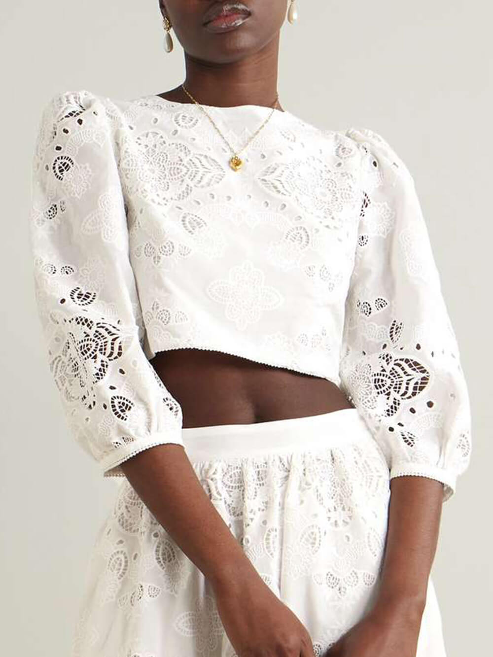 Retro Lace Crochet Embroidered Crop Top White