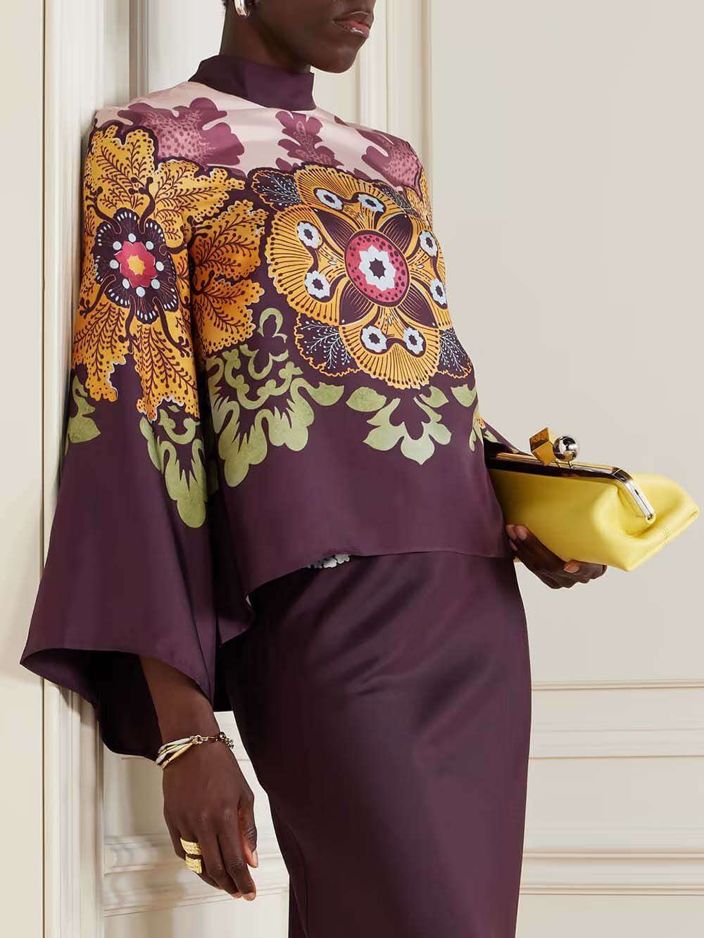 Retro Ethnic Print Satin Twill Shirt Multi