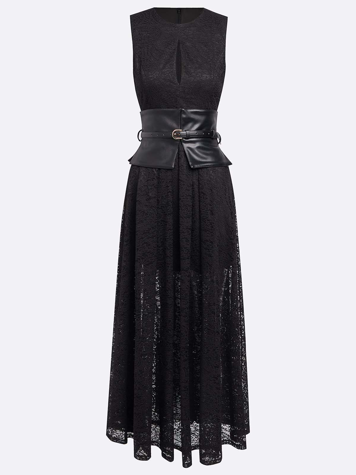 Elegant Cutout Neck Lace A-Line Maxi Dress