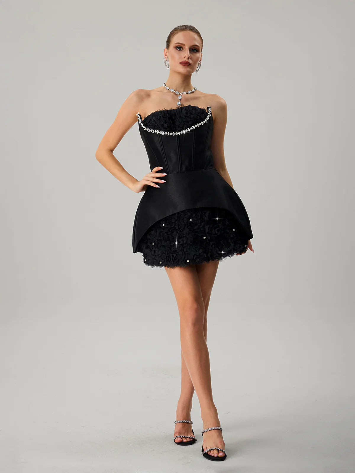 Noire Rosette Corset Mini Dress