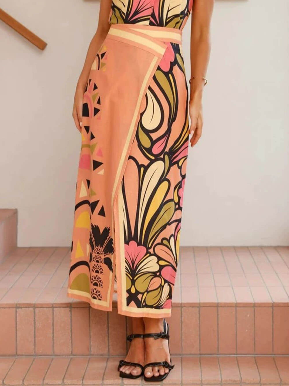 Unique Floral Print Hip-Hugging Cardigan Skirt Multicolors