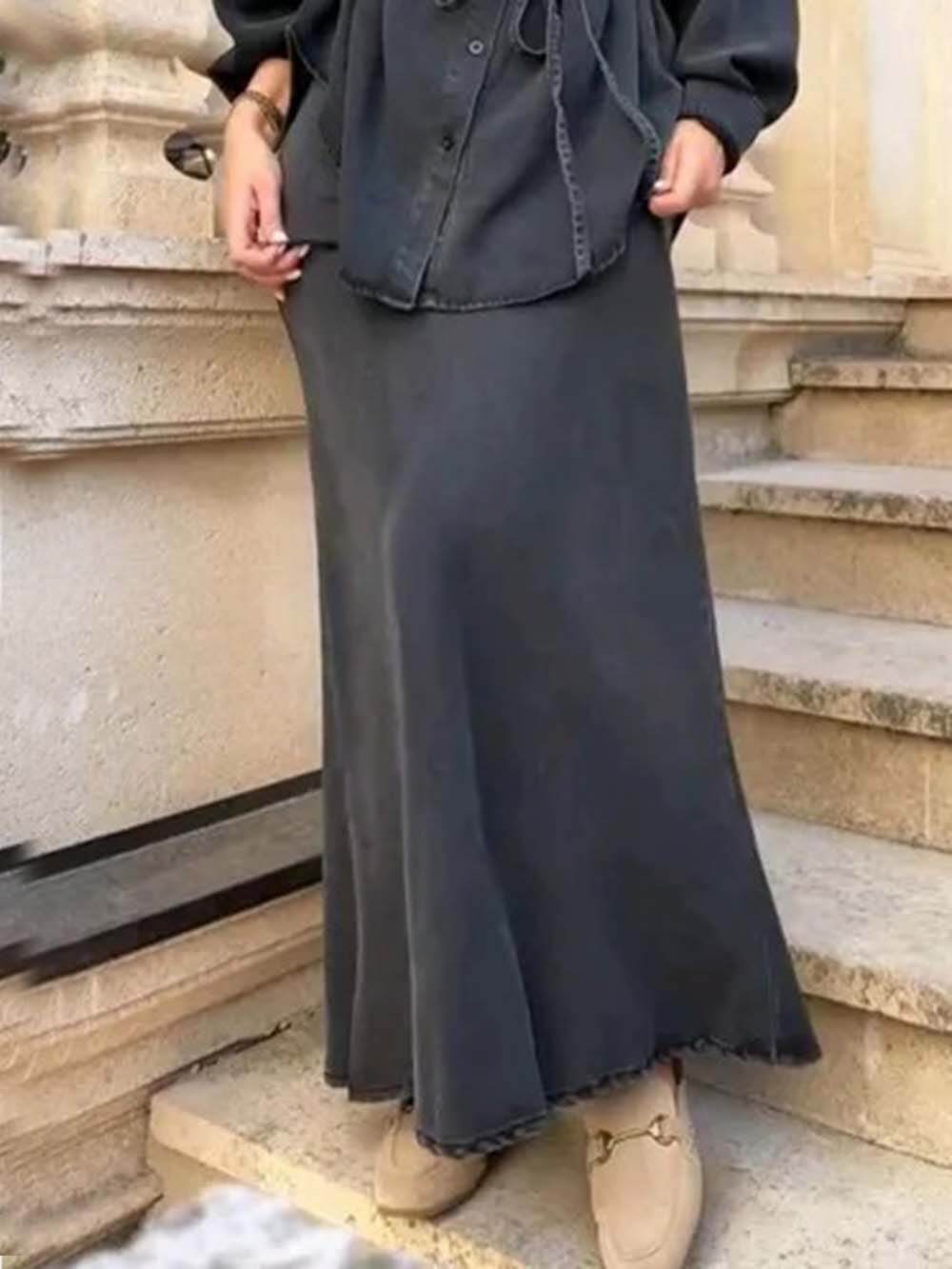 Fashion Casual Elastic Waist Mermaid Loose Skirt Black