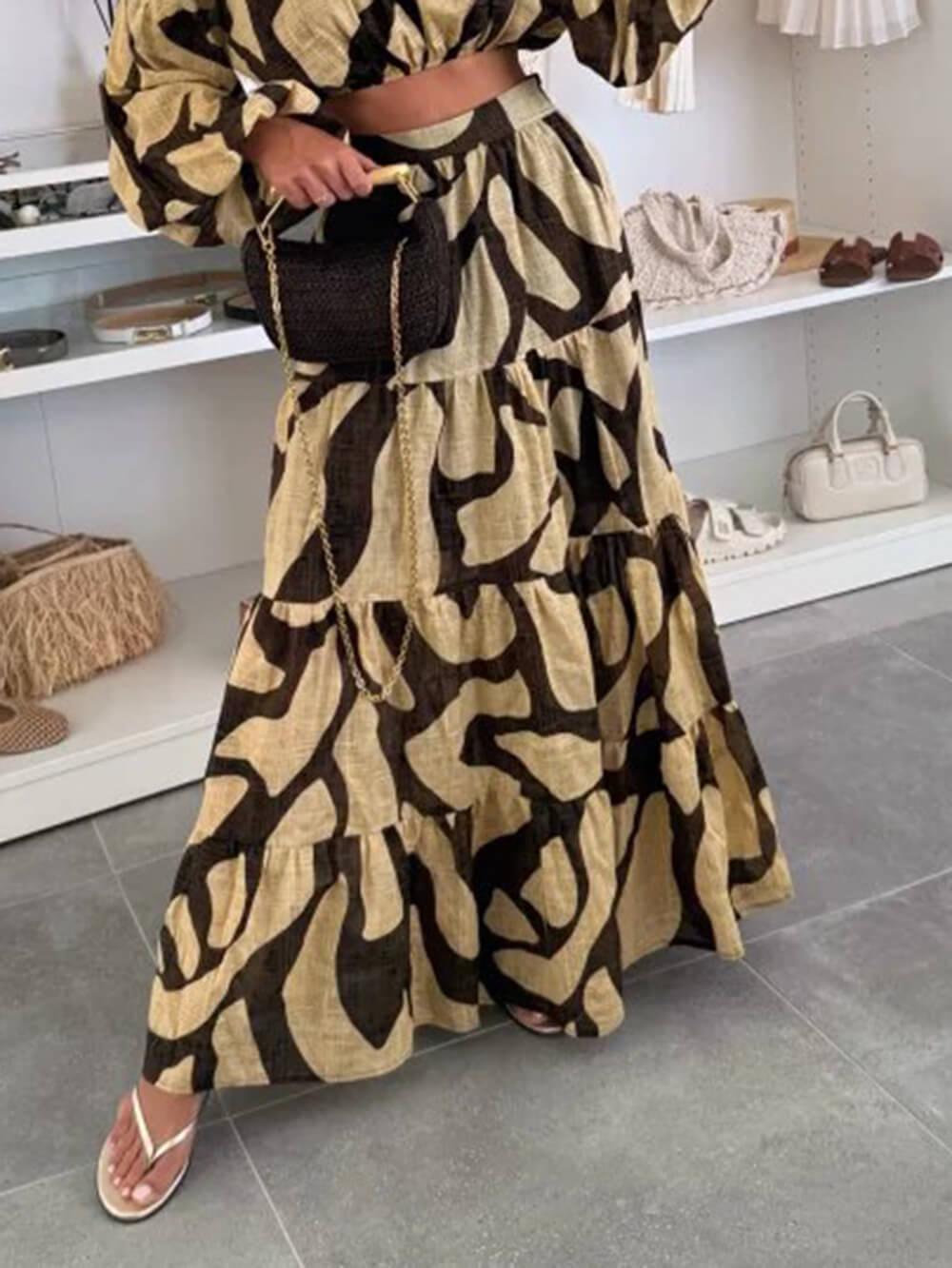 Effortless Artistry Printed Linen High-Waist Maxi Skirt Yellow