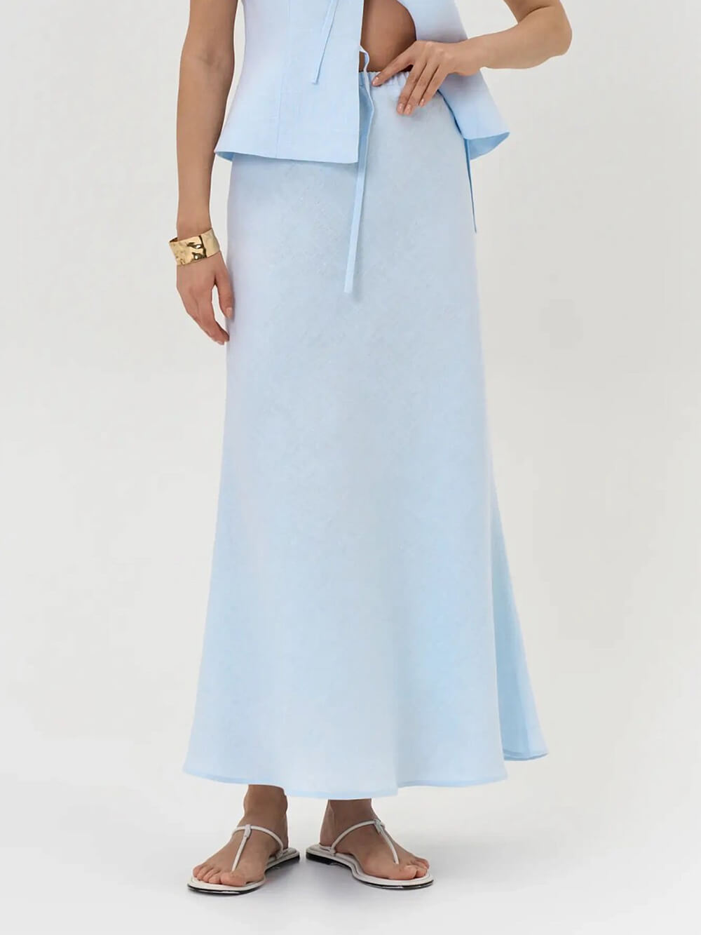 Classic Casual Elastic High-Waist A-Line Skirt Blue