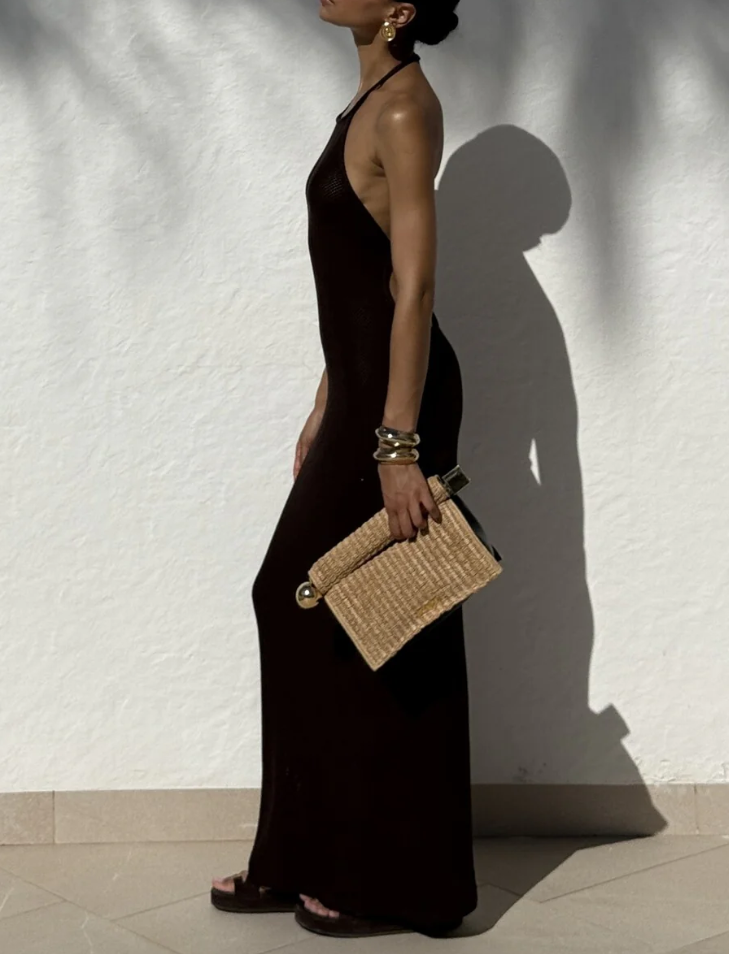 Chocolate Brown Butter Knit Long Dress