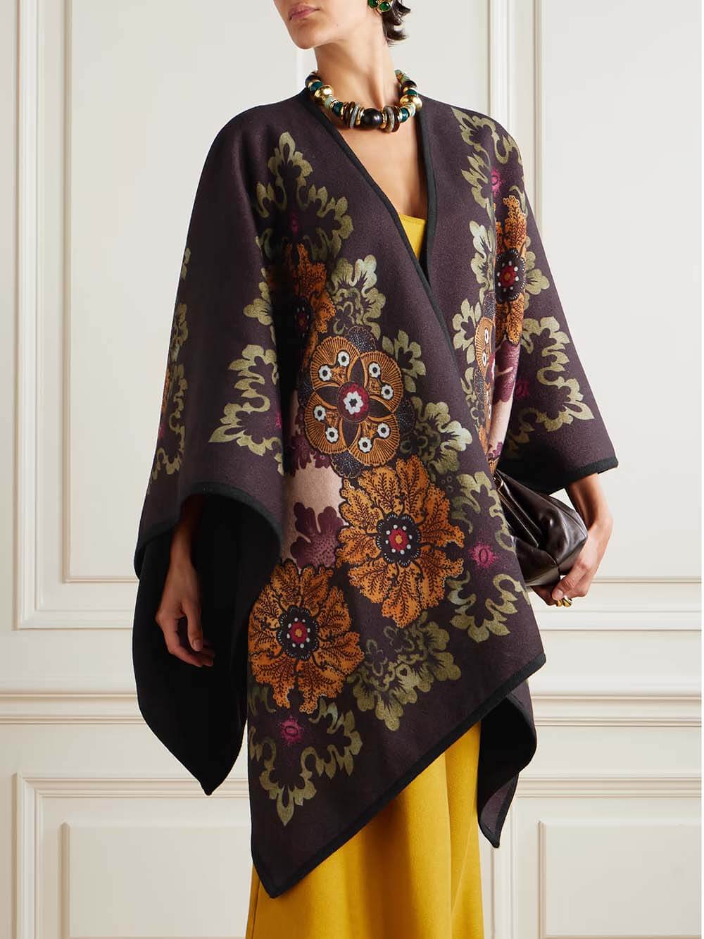 Casual Asymmetric Print Cardigan-Style Shawl Coat Burgundy One Size