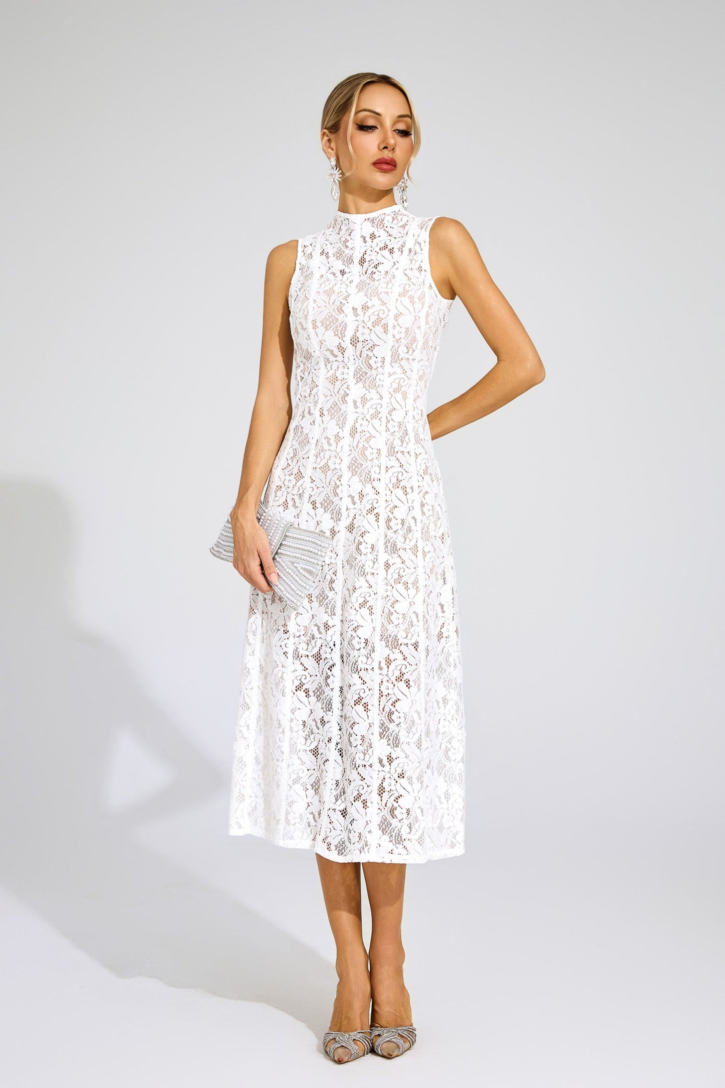 Noelle Sleeveless Lace Midi Dress