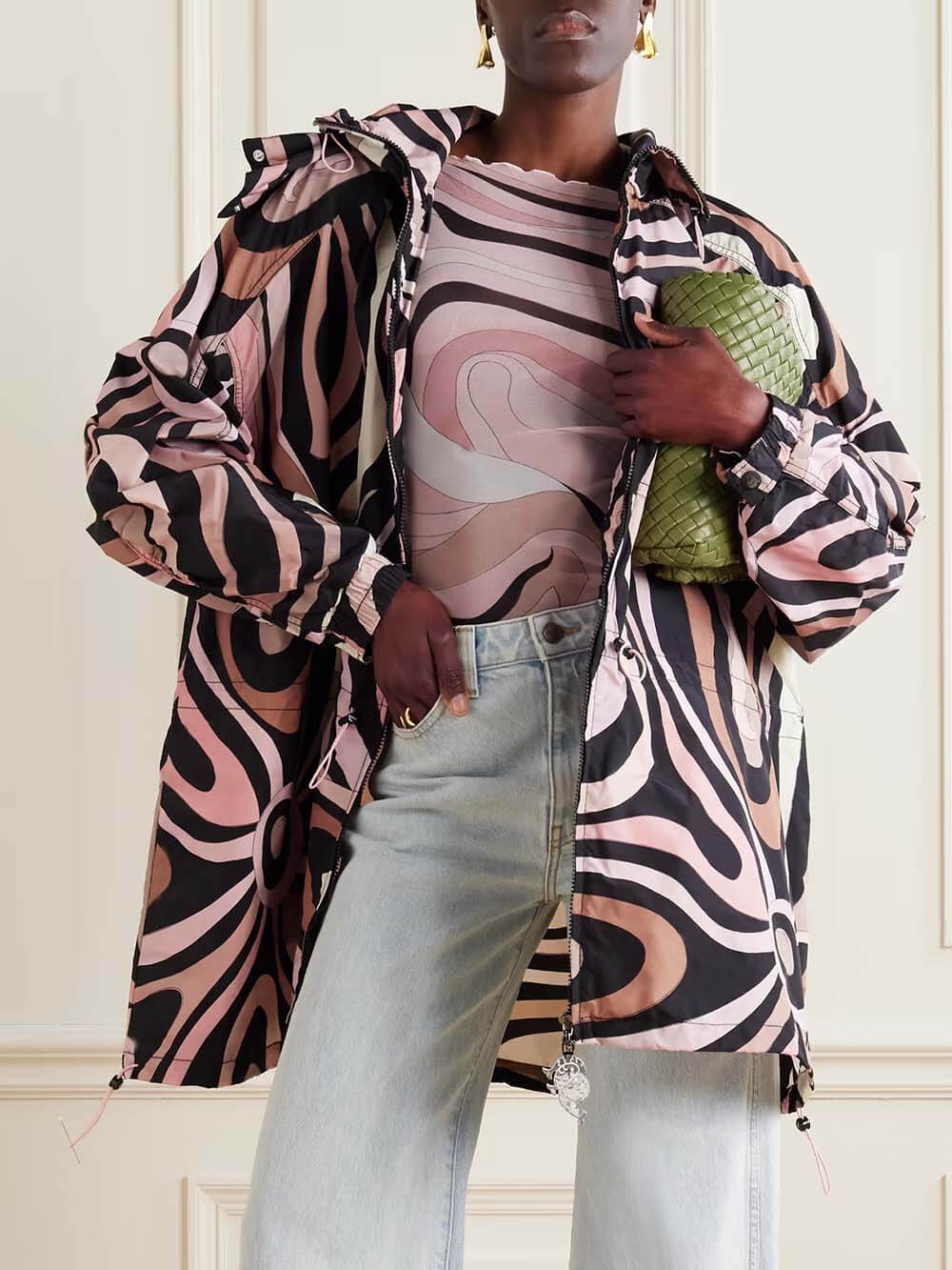 Unique Pattern Print Oversized Loose Jacket Black