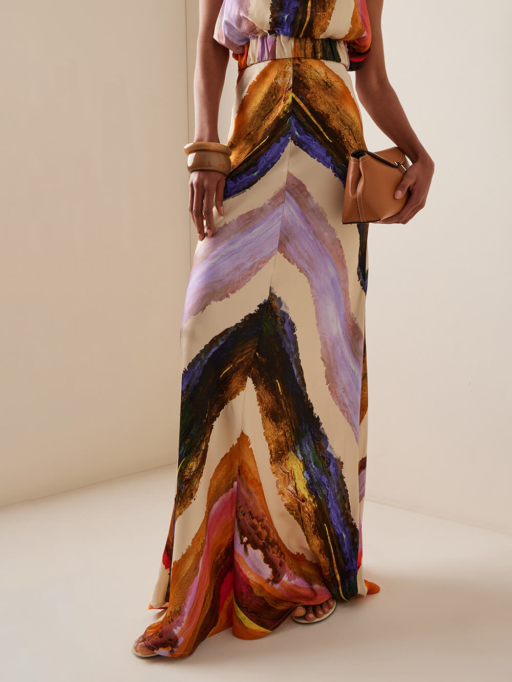 Elegant and Unique Abstract Print Elastic Waist Maxi Skirt Multicolors