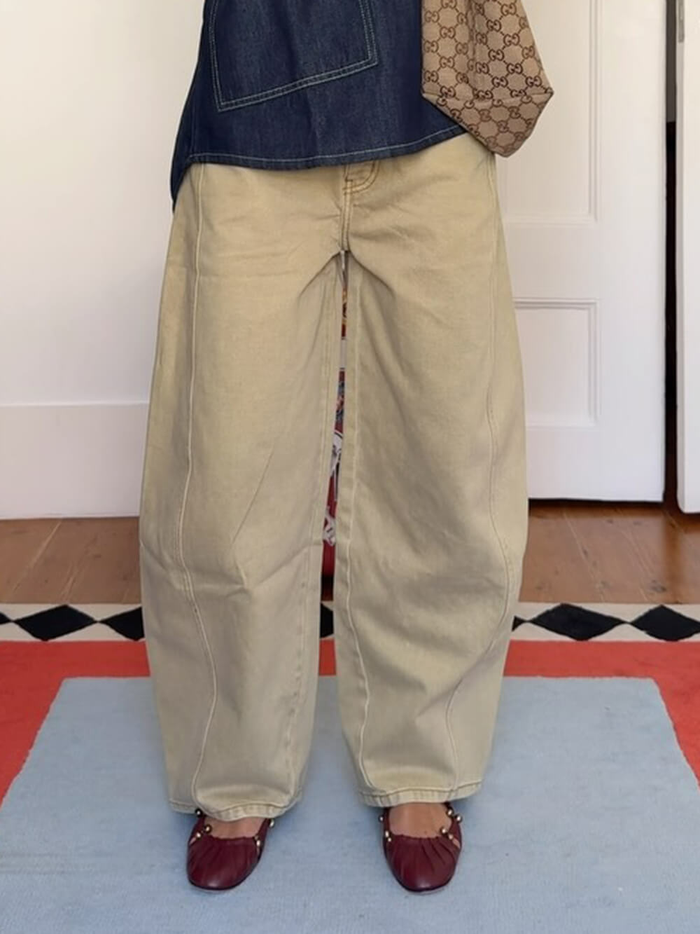 Modern Fashion Loose Balloon Denim Pants Khaki