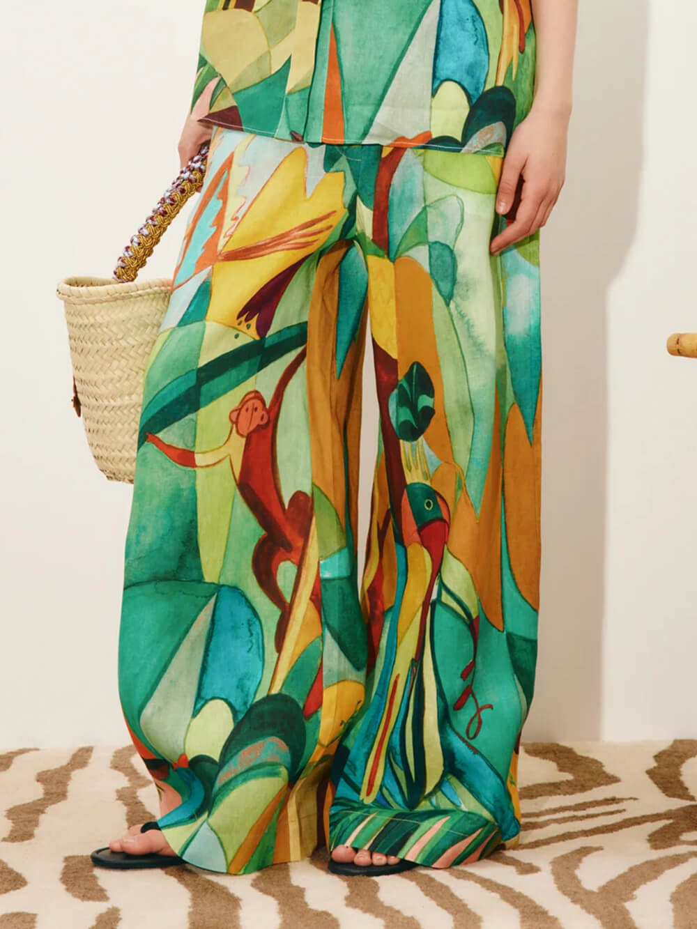 Unique Modern Linen Abstract Print Button-Down Shirt Multicolor Pants