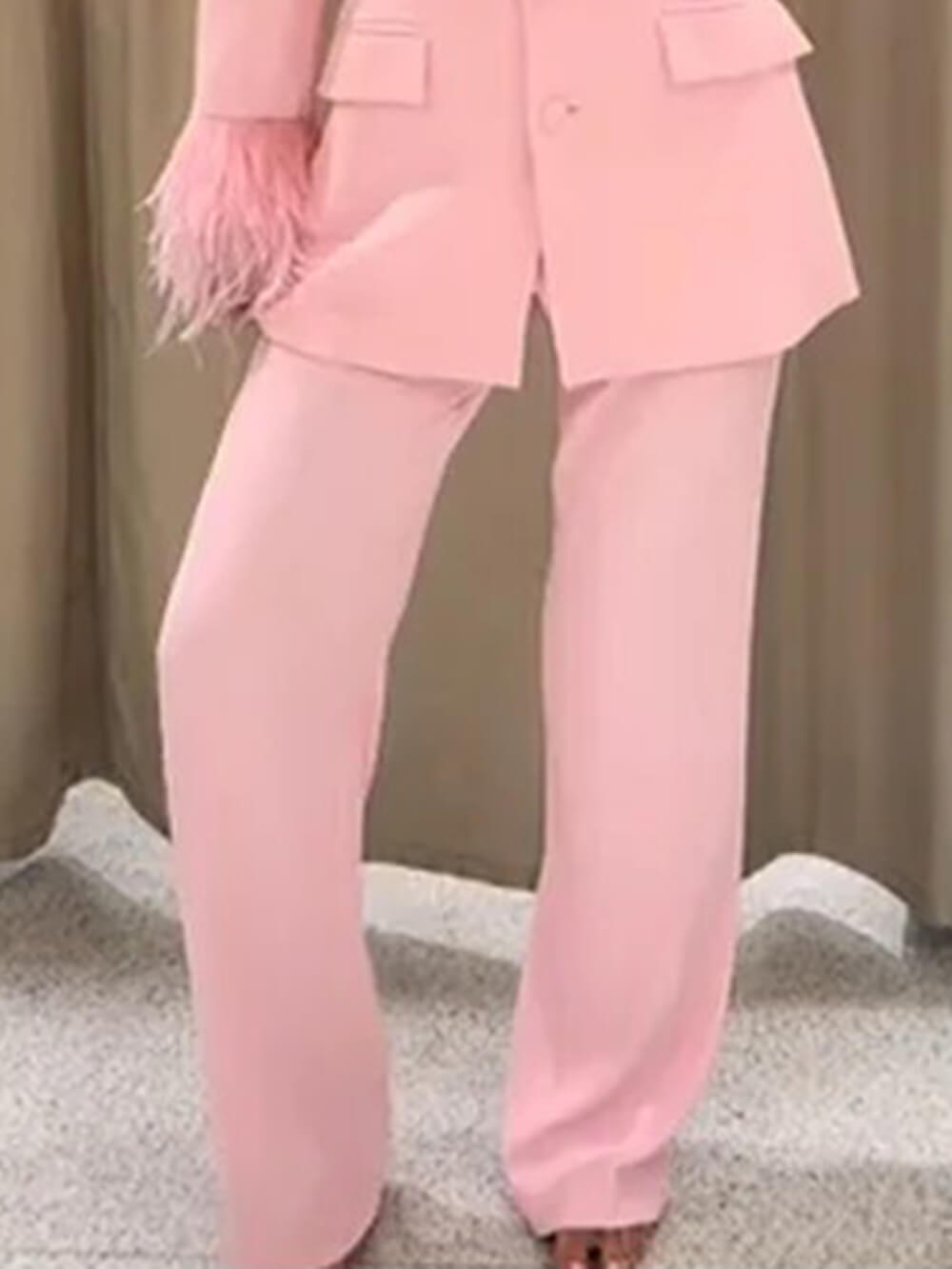 Elegant Pink Patchwork High-Waist Blazer Pants Pink