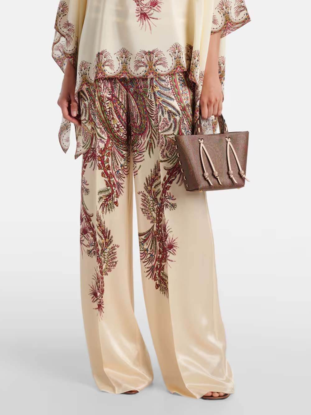 Exquisite Printed Satin Elastic Waist Loose Wide-Leg Pants Multicolor