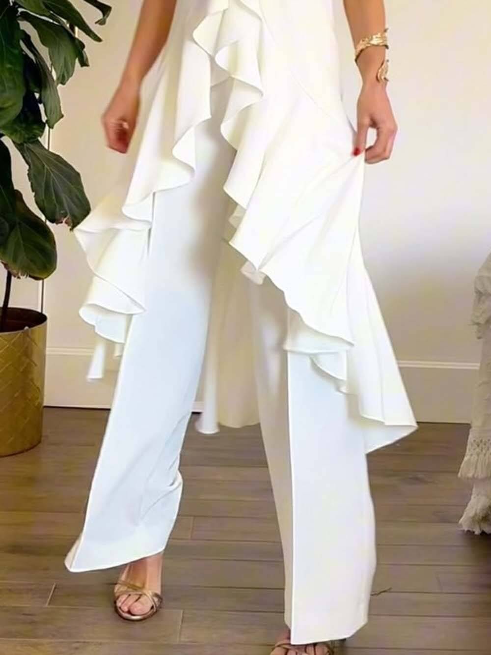 Classic High-Waist Pockets Wide-Leg Pants White