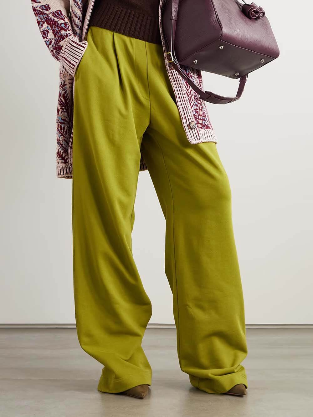 Casual Pleated Pocket Straight-Leg Pants Green