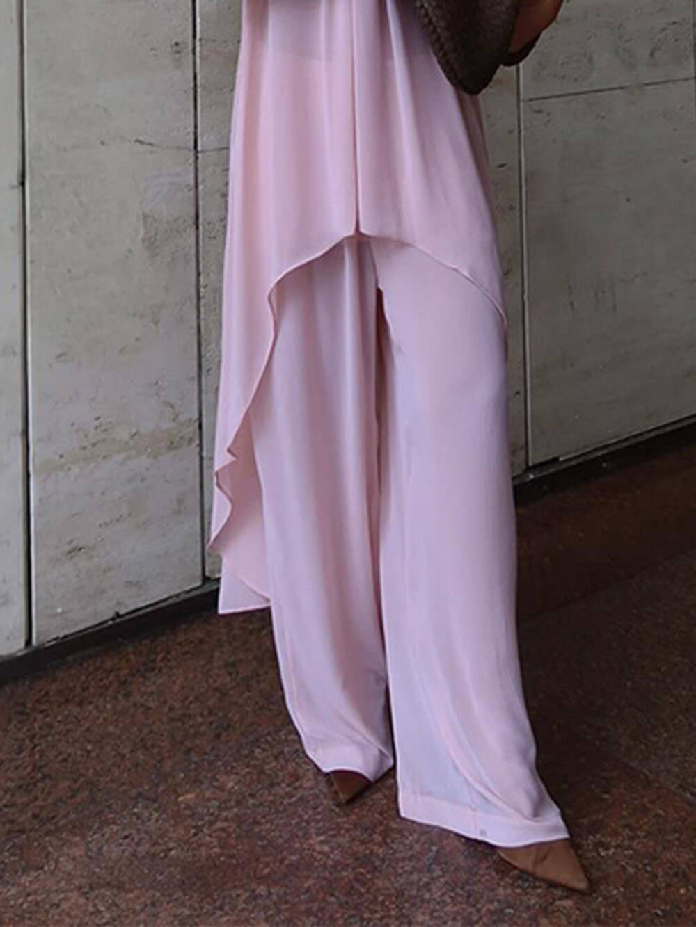Elegance Casual Elastic Waist Relaxed Trousers Pink