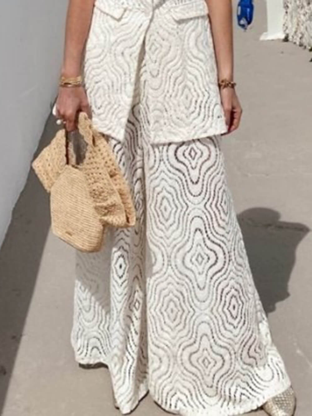 Boho Grace Crochet Lace Flare Pants White