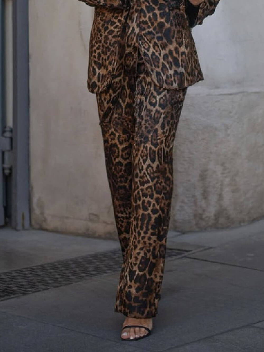Fashion Leopard Print High-Waisted Wide-Leg Pants Brown