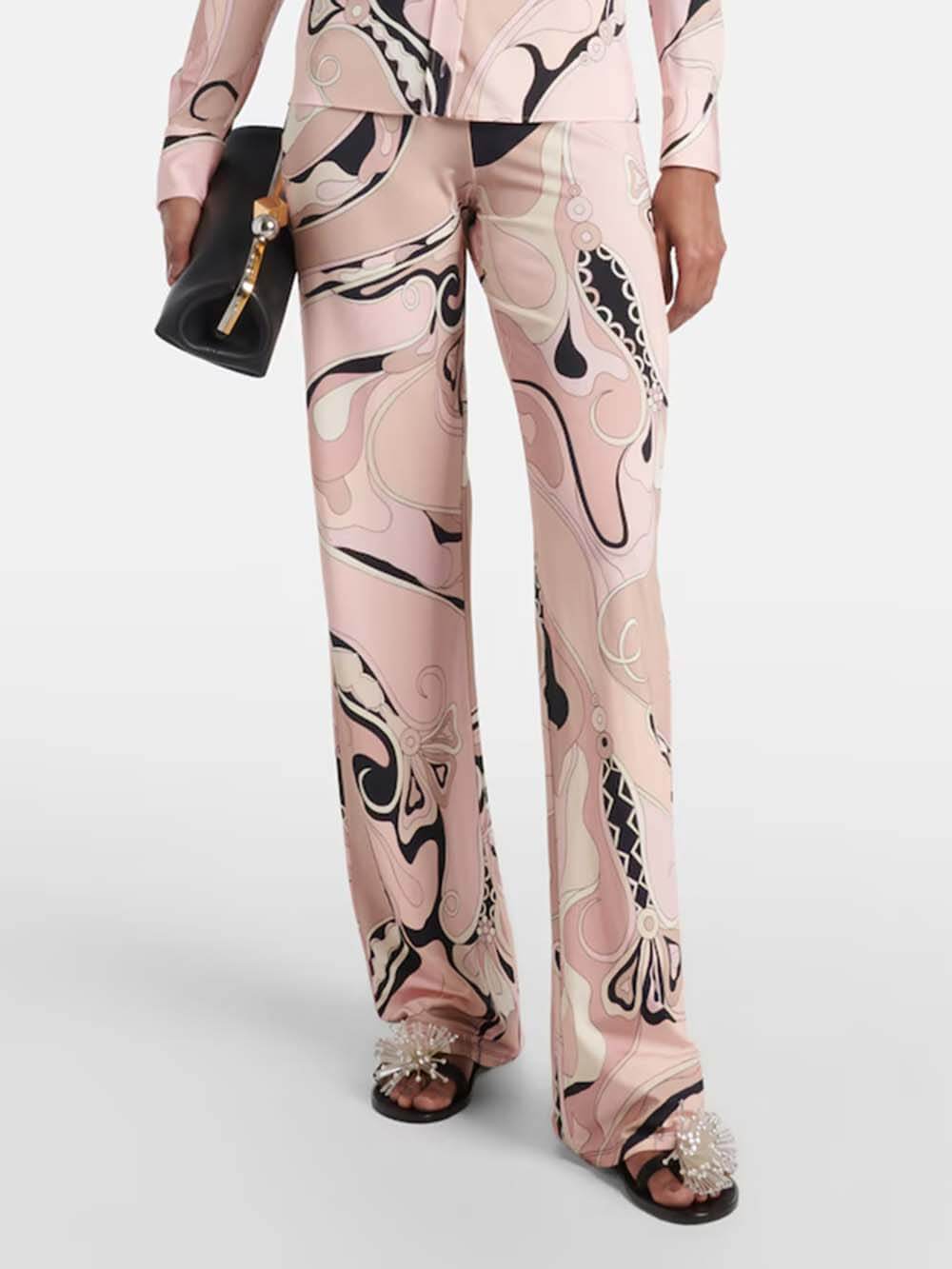 Unique Floral Print Fitted Button Shirt & Elastic Waist Straight-Leg Pants Set