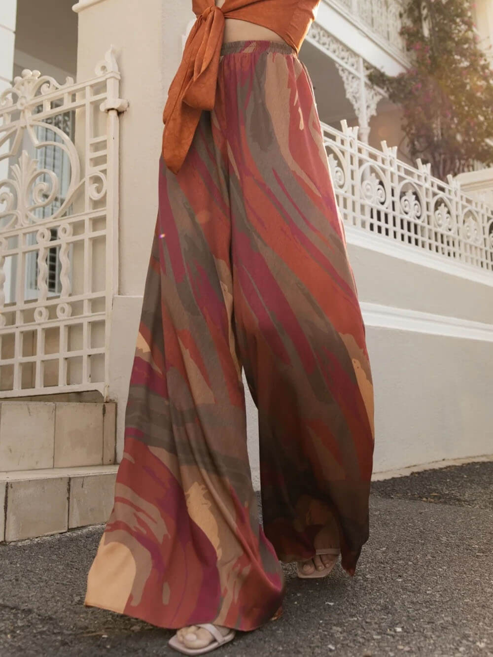 Casual Colorful Printed Loose High-Waisted Wide-Leg Pants Multicolor