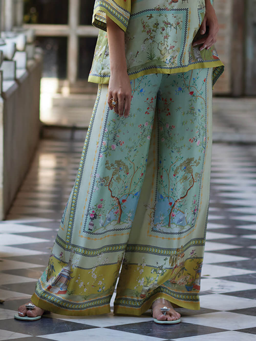 Casual Unique Digital Print Loose Elastic Waist Pocket Wide Leg Pants Multicolor