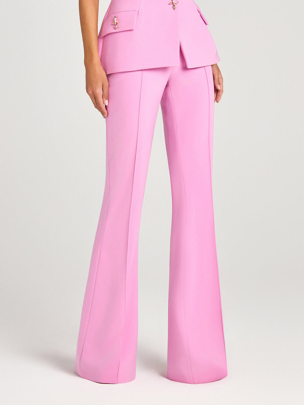 Exquisite Power High Rise Side Zipper Flare Slim Fit Pants Pink