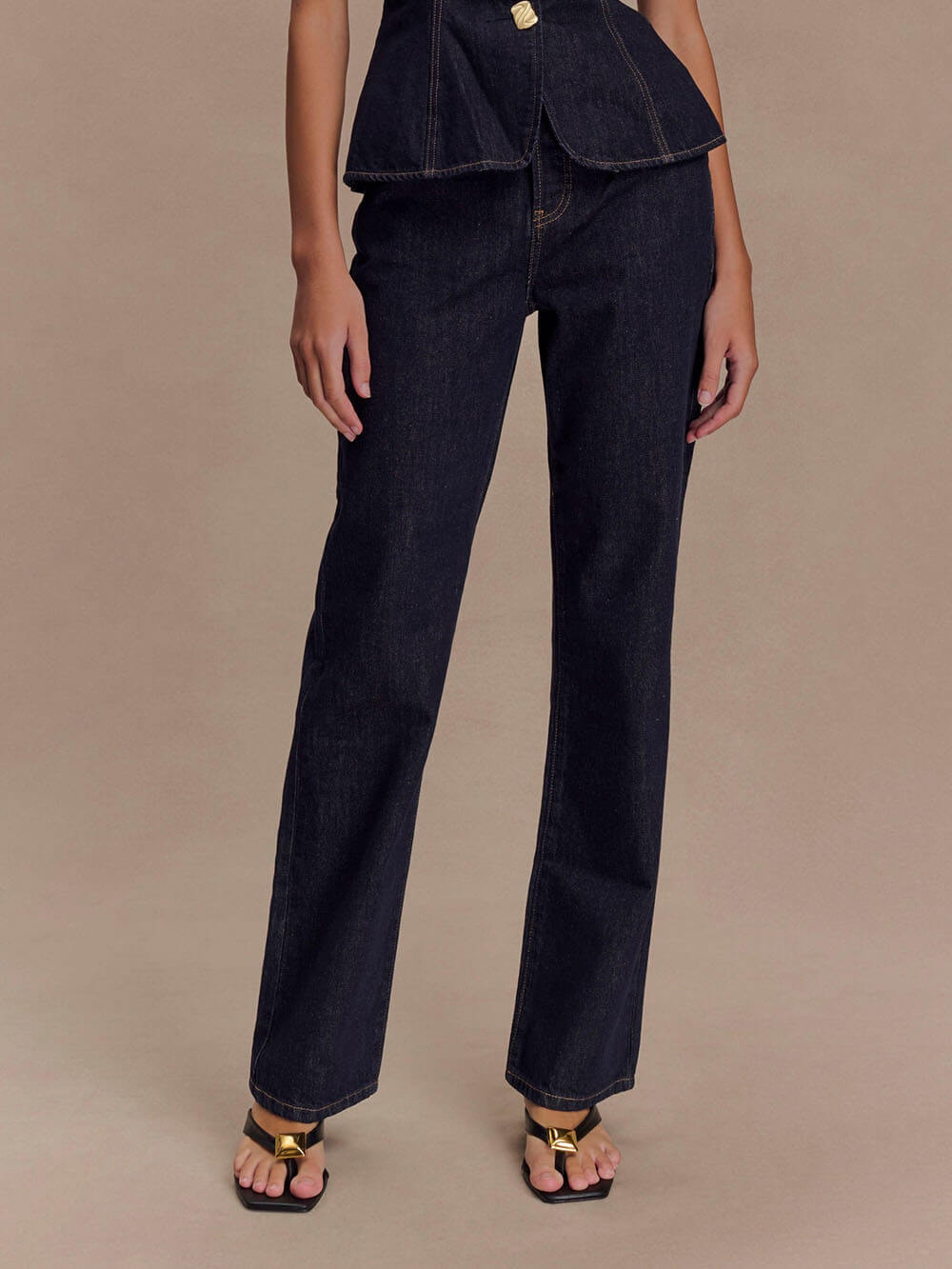 Modern Playful Unique High Waist Pocket Straight Jeans Blue