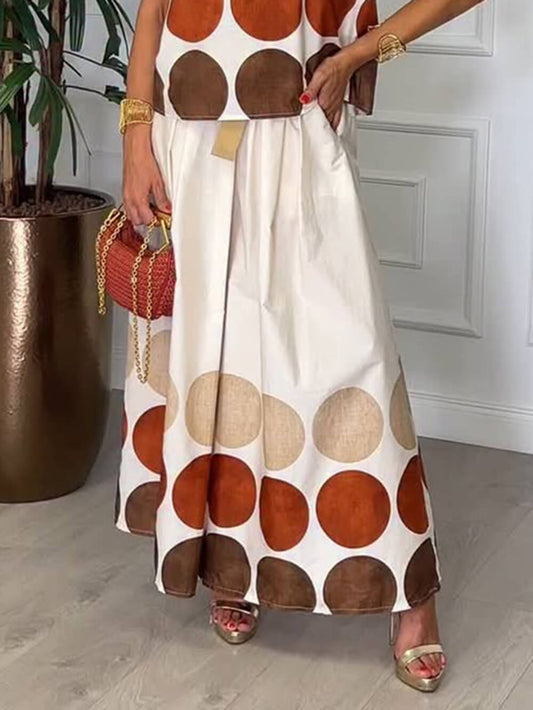 Retro Unique Circular Print Sleeveless Linen Tank Top