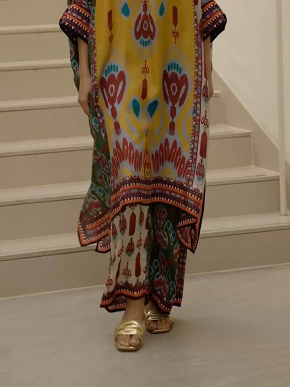 Retro Casual Patchwork Floral Print Loose Straight-Leg Pants Multicolor