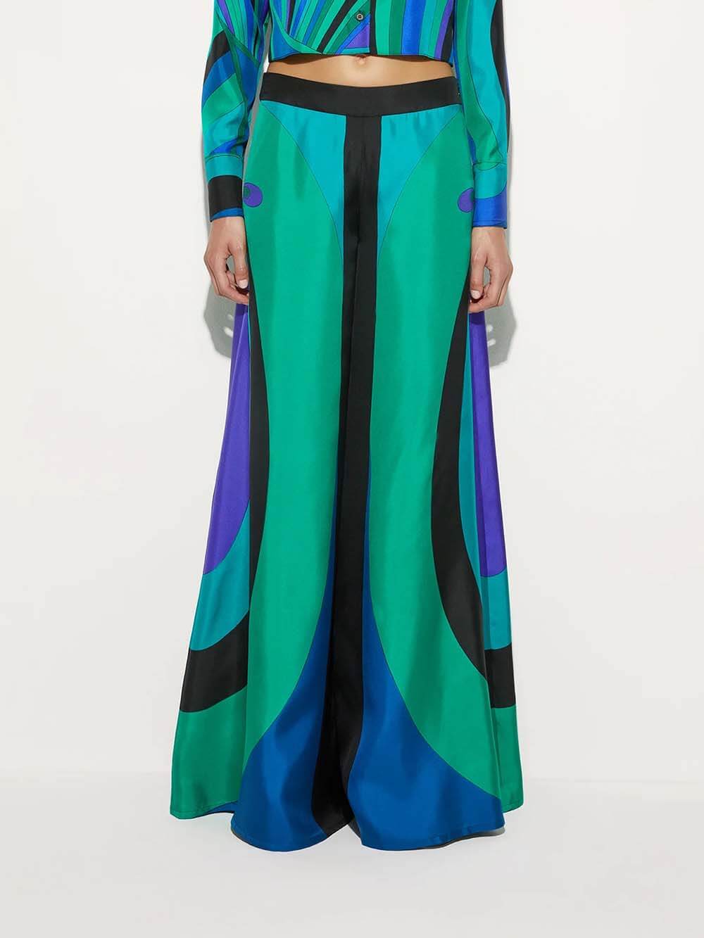 Unique Rainbow Print High-Waisted Wide-Leg Pants Multicolor