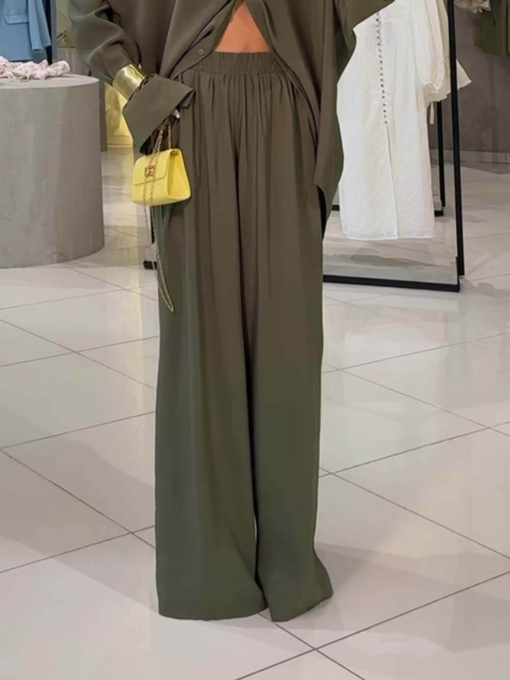 Classic High-Rise Pleated Pocket Wide-Leg Pants Army Green