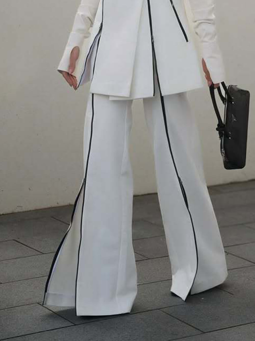 Fashion Colorblock High-Waist Split Flared Pants White