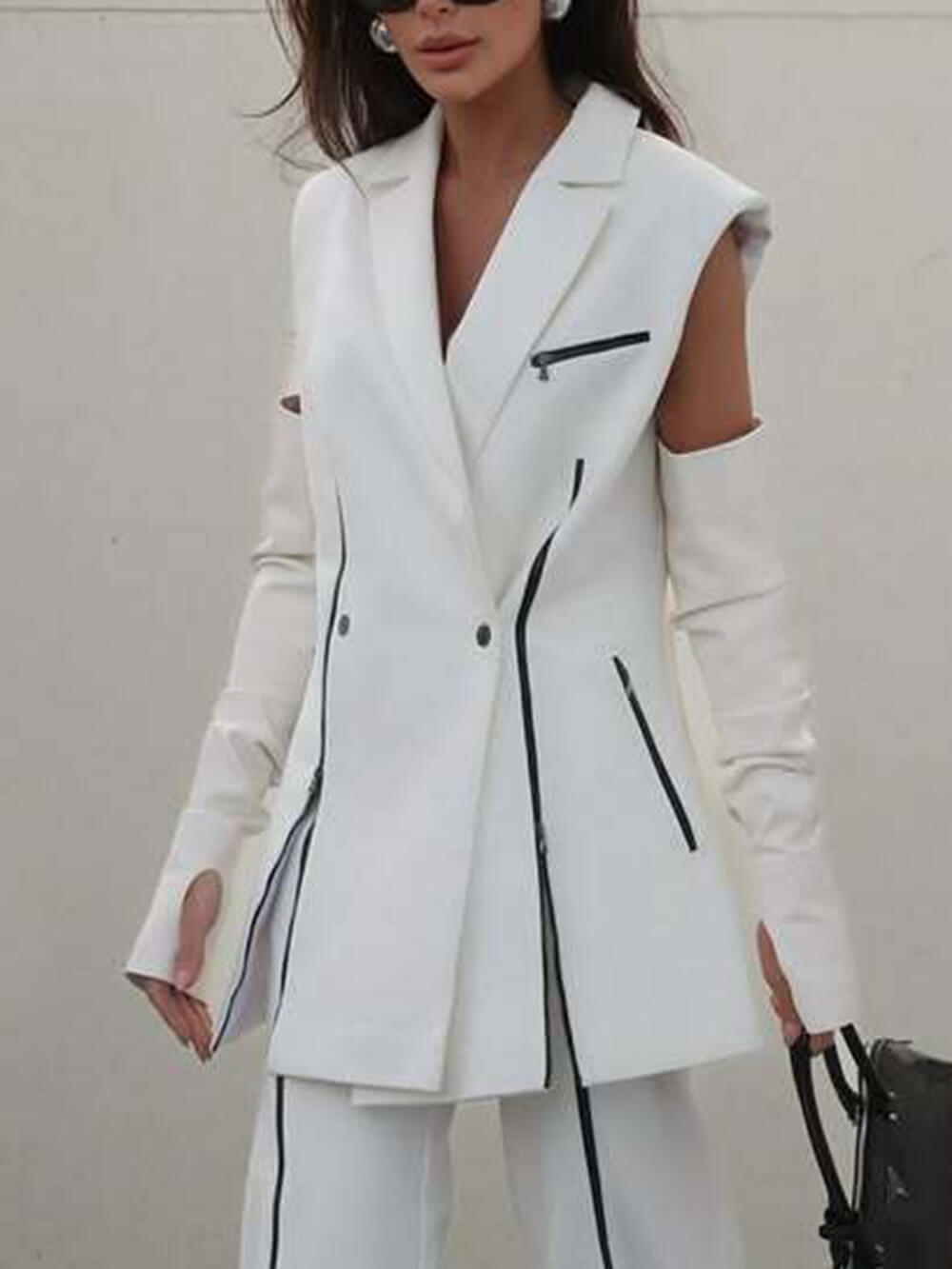 Fashion V-Neck Vest Colorblock Tailored Blazer White