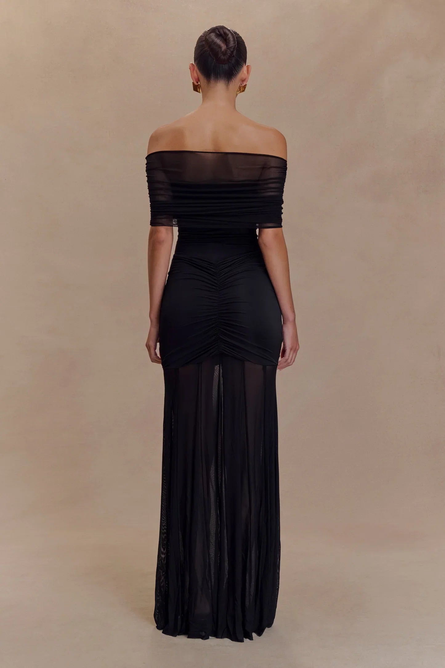 Noir Sheer Ruched Strapless Gown Size L