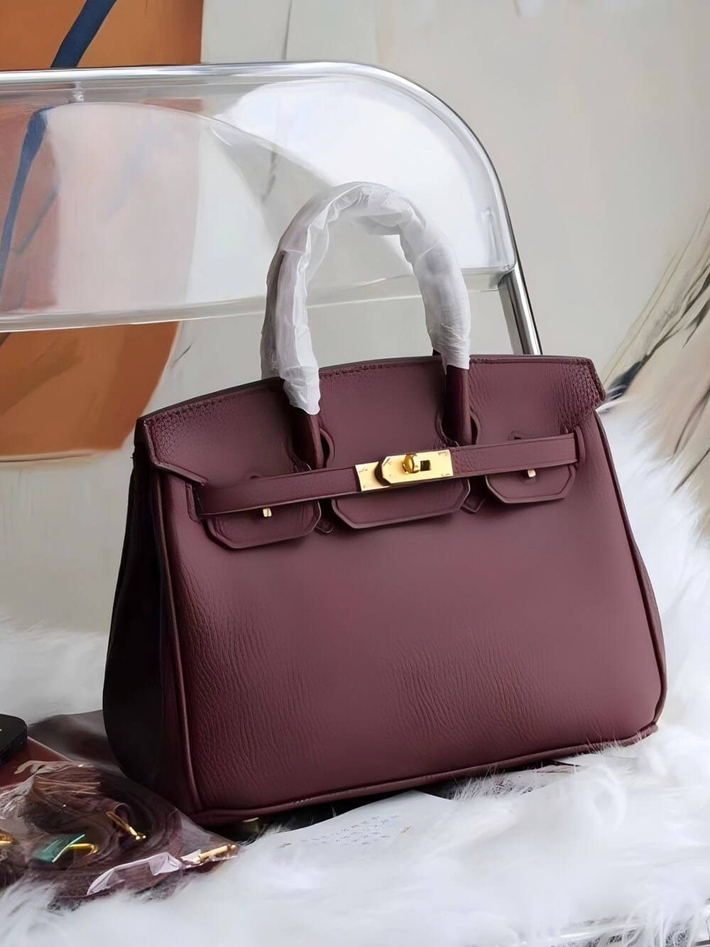 Commuter Single-Shoulder Crossbody Handbag Kelly Bag Wine Red