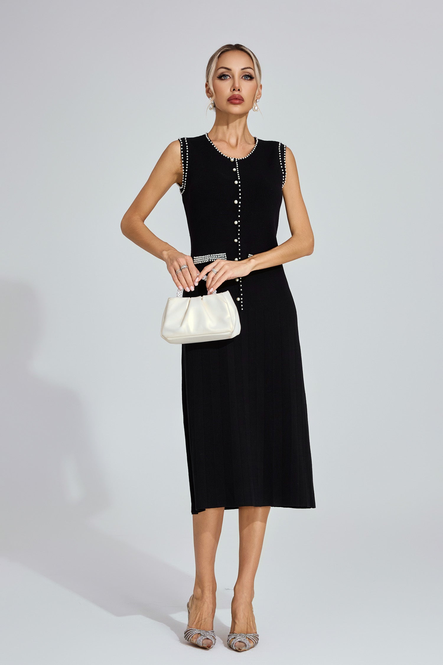Louvre Pearl Button Knit Dress