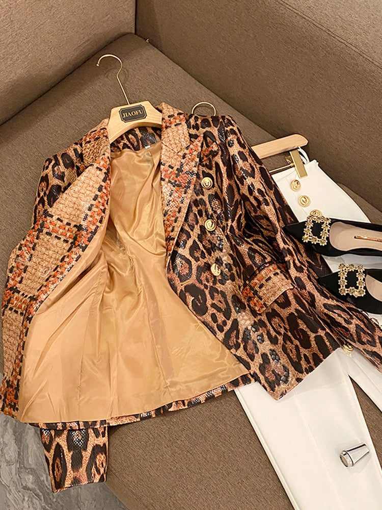 leopard leather blazer