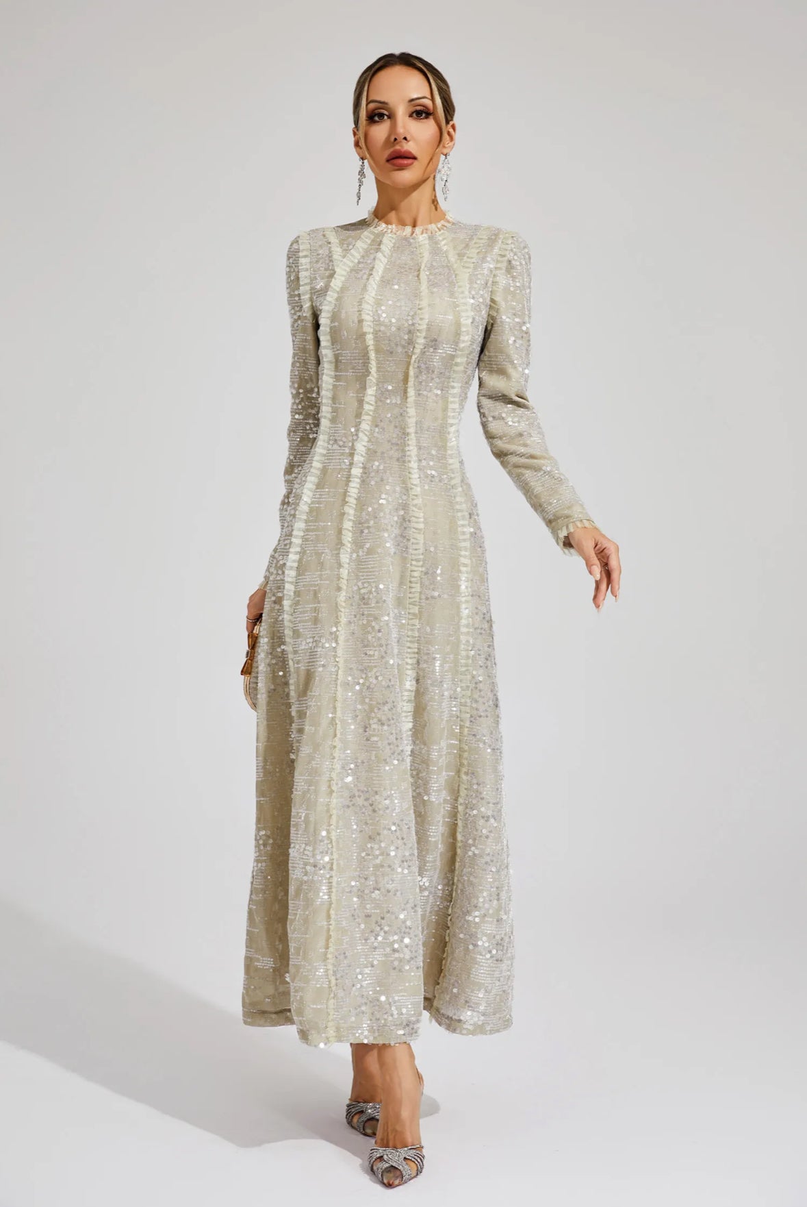 Laurine Sequin Long Sleeve Gown Size S