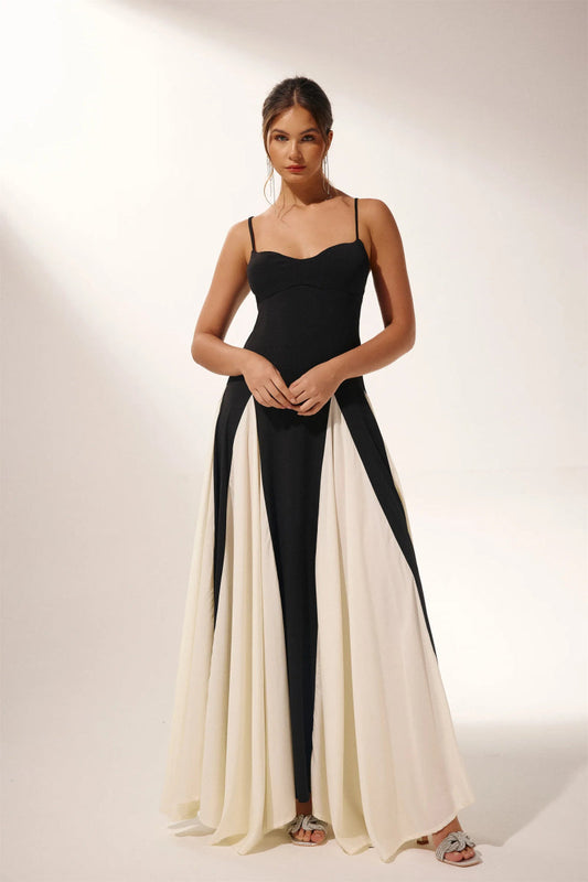 Eclipse | Two-Tone Contrast Maxi Dress