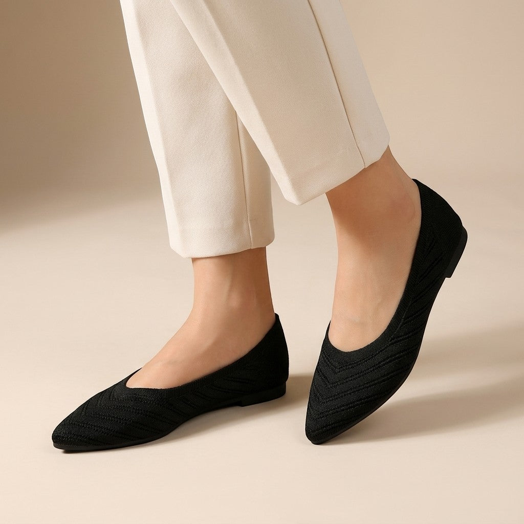 Elianthe — Breathable Knit Loafers With Elegant Slip-On Chain Detail Design Black