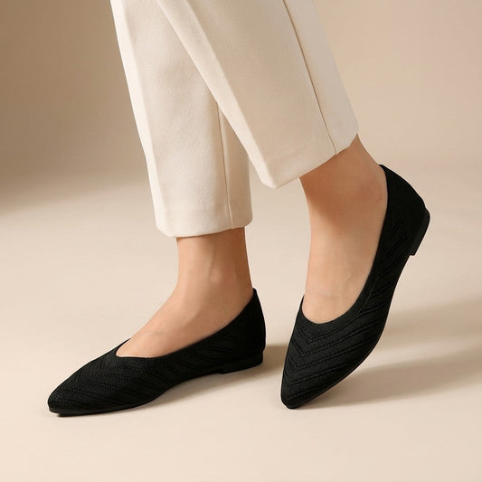 Elianthe — Breathable Knit Loafers With Elegant Slip-On Chain Detail Design Black