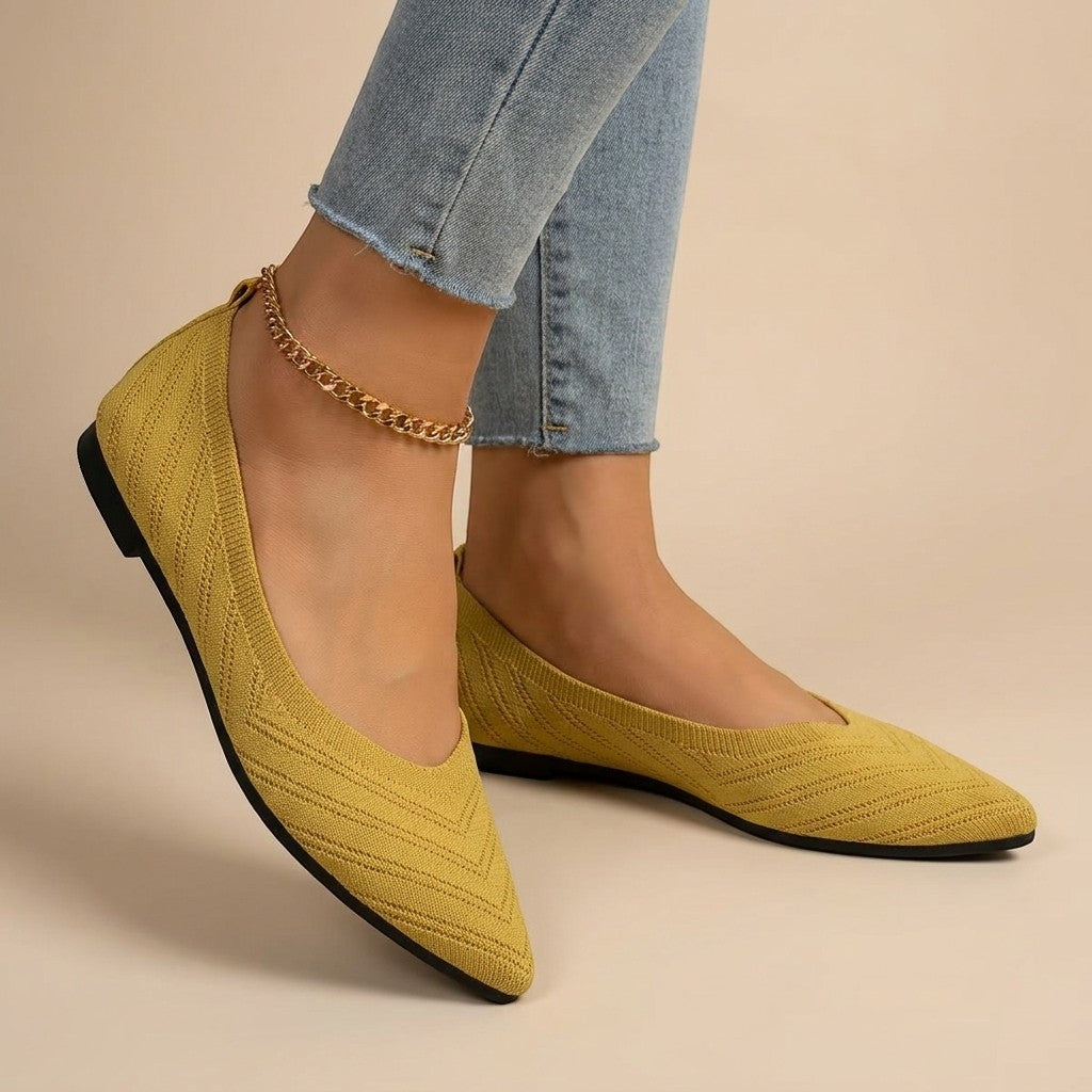 Elianthe — Breathable Knit Loafers With Elegant Slip-On Chain Detail Design Yellow