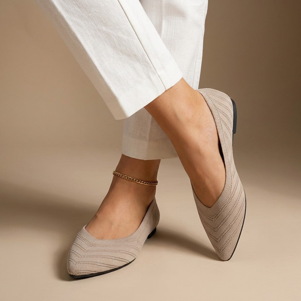 Elianthe — Breathable Knit Loafers With Elegant Slip-On Chain Detail Design Apricot