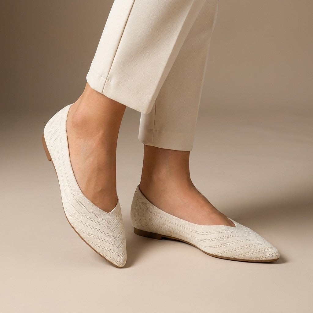 Elianthe — Breathable Knit Loafers With Elegant Slip-On Chain Detail Design Beige