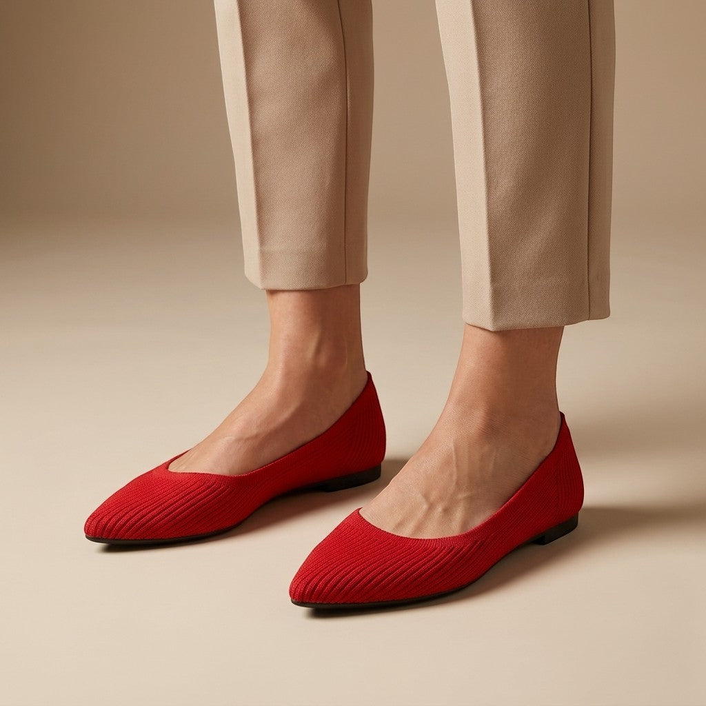 Elianthe — Breathable Knit Loafers With Elegant Slip-On Chain Detail Design Red