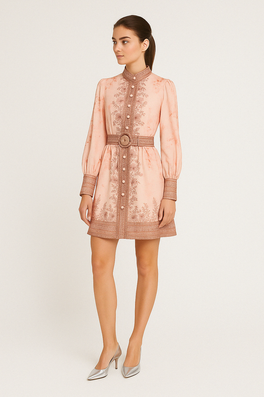 Floral Mandarin Embroidered Dress