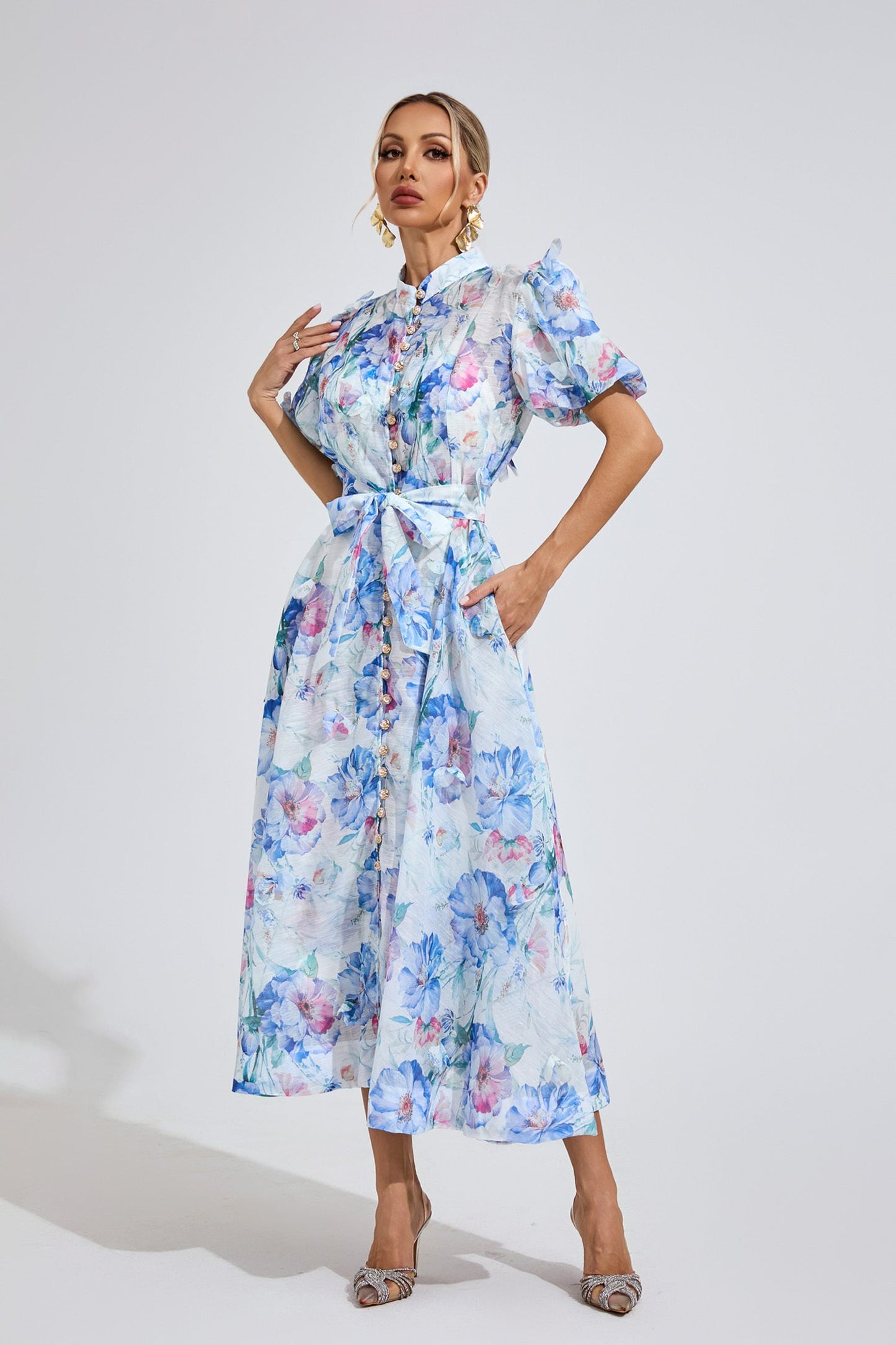 Aurélie Puff Sleeve Floral Shirt Maxi Dress