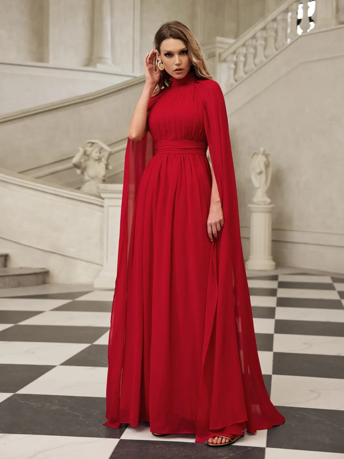 Velena High-Neck Cape Gown Size M